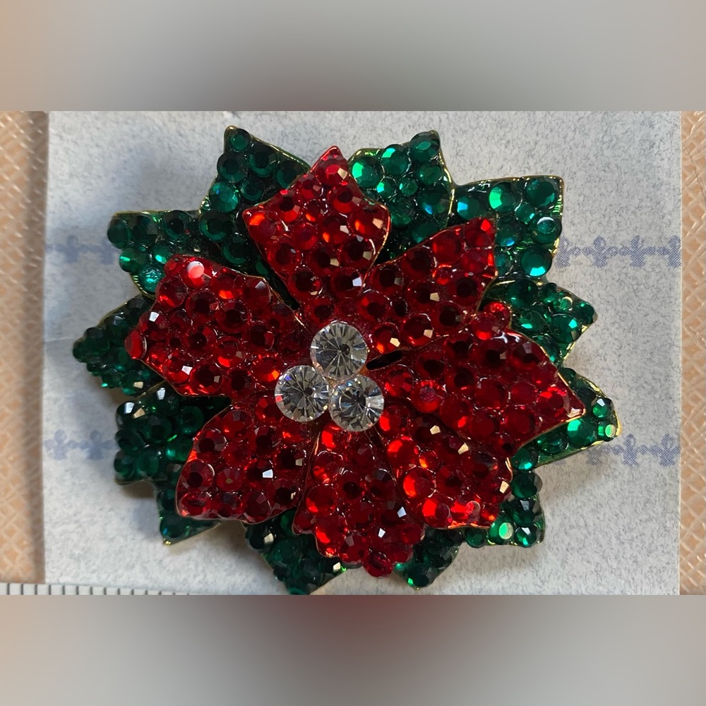 Vintage Swarovski Red and Green Crystal Brooch